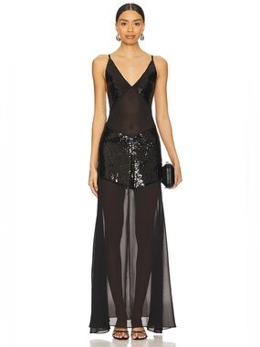 NWT WEWOREWHAT Sheer Panel Maxi Dress in Black Size 4 Women’s 7101